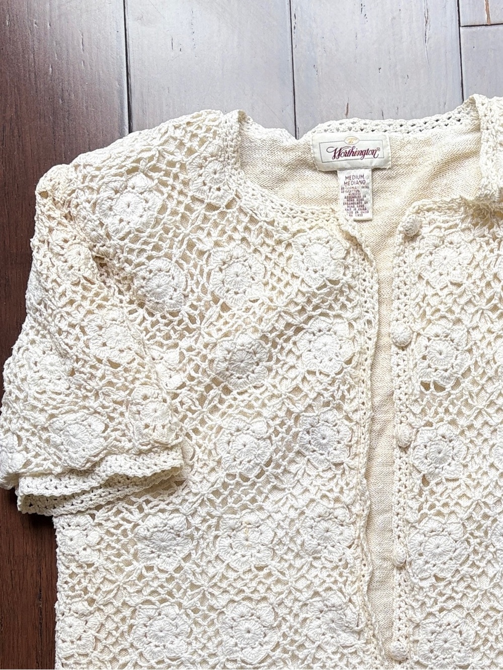 Worthington Vintage-Inspired Crochet Cardigan Medium coastal grandma bohemian